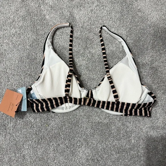 NWT Shade and Shore Striped Black, Orange, and Beige Underwire Swim Top Size 36B - Picture 3 of 7